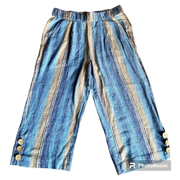 NWOT Dash Blue Stripes Linen Blend Wide Leg Pants W/Pockets Size Medium - Picture 4 of 7